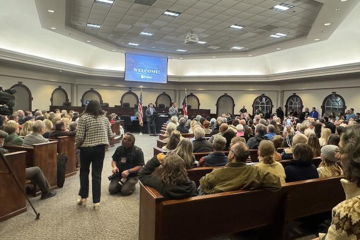U.S. Rep. Rich McCormick holds a town hall meeting Feb. 20, 2025. Sarah Kallis / GPB News