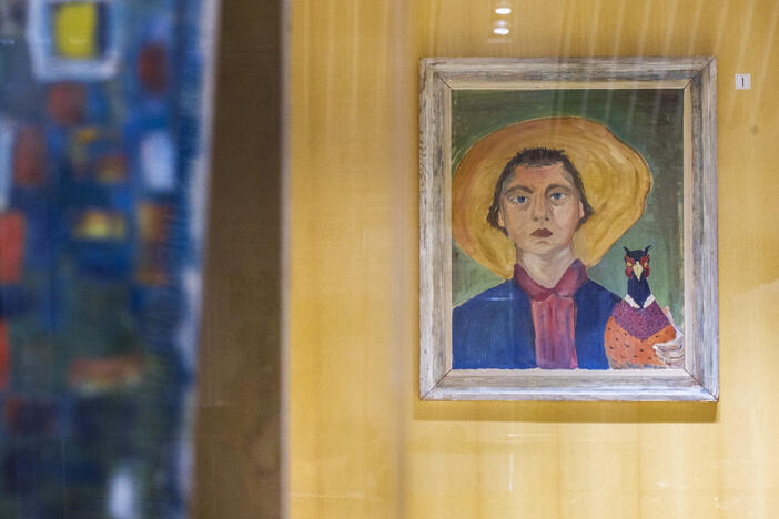 Flannery O’Connor’s portrait of herself with a pheasant, on display with many other paintings by the author often touted as the finest writer of the Southern Gothic, on the grounds of the farm in Milledgeville where she spent her adult life.