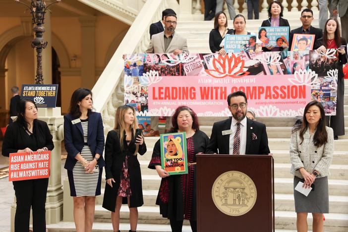 The Asian American and Pacific Islander Causes held a press event on the Capitol steps on Thursday, March 13, 2025, to mark the fourth anniversary of the Atlanta spa shootings of March 16, 2021. Credit: Georgia House of Representatives 