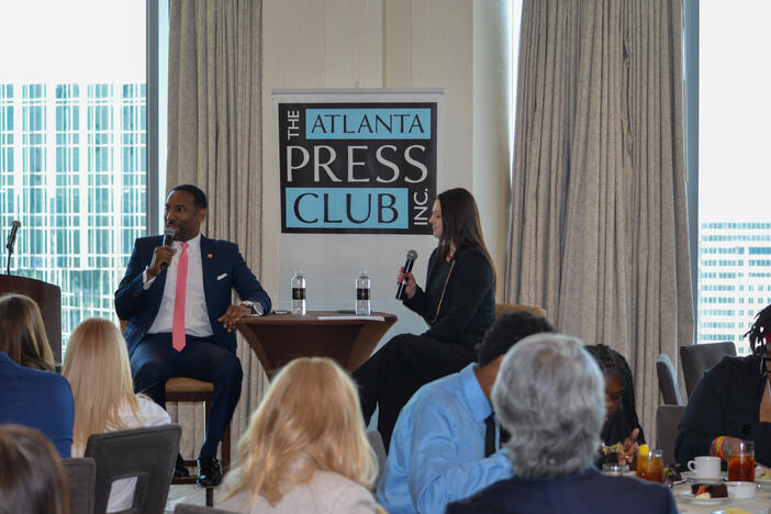Andre Dickens and Riley Bunch in a Q & A for the Atlanta Press Club March, 27, 2025