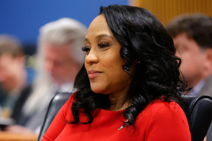 Fulton County District Attorney Fani Willis looks on during a hearing on the Georgia election interference case, Friday, March, 1, 2024, in Atlanta. 