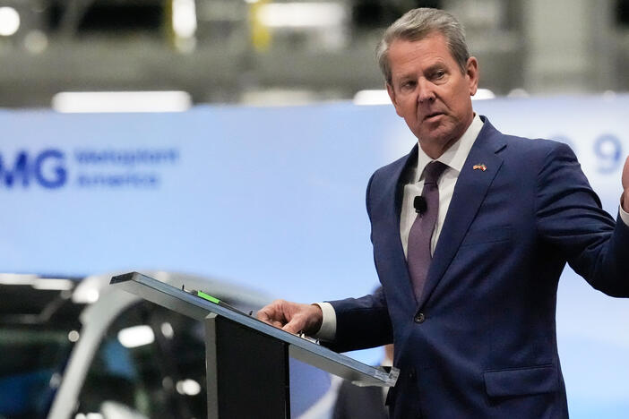 Georgia Gov. Brian Kemp speaks during a media tour and grand opening at the Hyundai Motor Group Metaplant America, March 26, 2025, in Ellabell, Ga. 