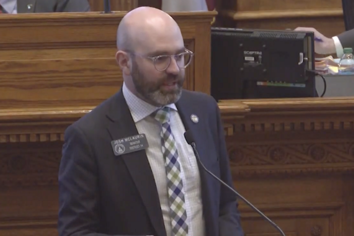 Georgia Democratic Sen. Josh McLaurin spoke of his approval of House Bill 428, which would codify IVF treatment into Georgia law, on the Senate floor on Thursday, March 27, 2025. McLaurin says the matter is personal as he is a donor-conceived person. Credit: Screenshot