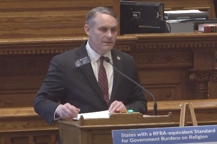Georgia Sen. Ed Setzler (R-Acworth) presented legislation to the Senate floor on Tuesday, March 5, 2025 that would keep the balance between state and local laws an individual religious freedoms. Credit: Screenshot