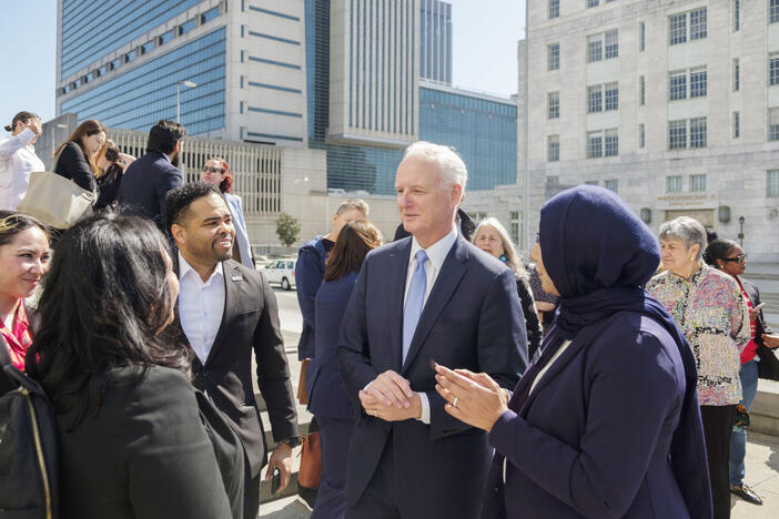 Atlanta immigration attorney Charles Kuck, center, argued on behalf of some 133 international college students who for now have no way to continue their studies. "There's no doubt that this administration wants foreign students outside the United States, especially those from countries it does not be desirable," Kuck said. "What we see as a result is the terror in these students."