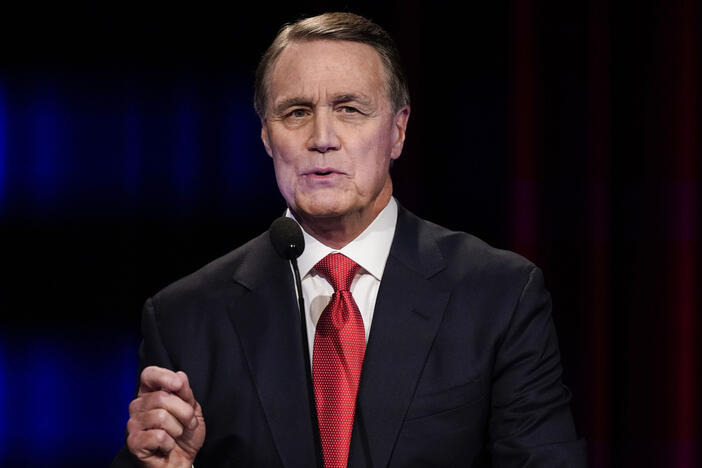 Former Sen. David Perdue speaks during a gubernatorial Republican primary debate, Sunday, May 1, 2022, in Atlanta. Senate has confirmed Perdue as ambassador to China, just as the U.S. and China are locked in a tariff showdown that threatens to redefine diplomatic relations between the world's two largest economies. 