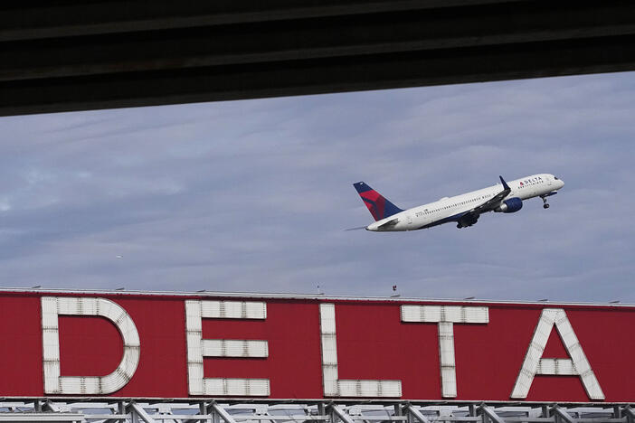A Delta Air Lines plane takes off from Hartsfield-Jackson Atlanta International Airport, Nov. 22, 2022, in Atlanta. 