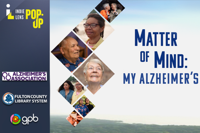 This is the key image for Matter of Mind: My Alzheimer's. it shows elderly people in squares in front of a scenic image. 