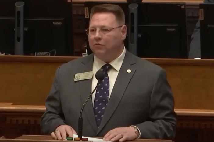 Rep. Josh Bonner (D-Fayetteville) presenting Senate Bill 1 on the Senate floor on Monday, March 31, 2025, which was ban transgender athletes from girl sports. Credit: Screenshot