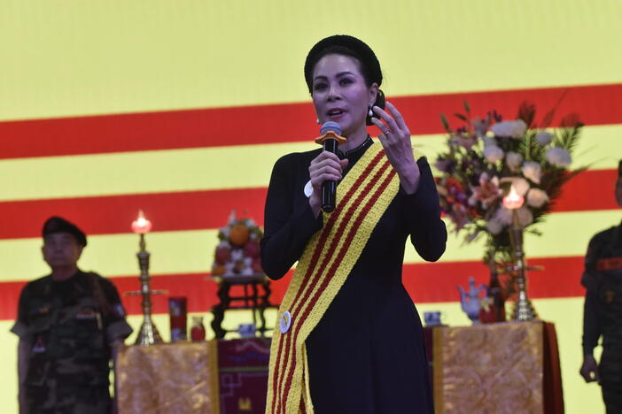 Von Tran speaks at a ceremony marking the 50th anniversary of the fall of Saigon. Ross Williams/Georgia Recorder