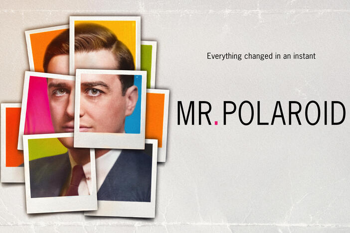 This is the key art for Mr. Polaroid. It shows a compilation image Edwin Land, the man behind the polaroid camera.