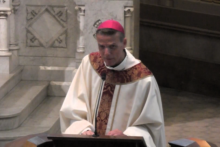 Bishop Stephen Parkes delivers a homily at the Cathedral Basilica of St. John the Baptist in Savannah on May 10, 2025.