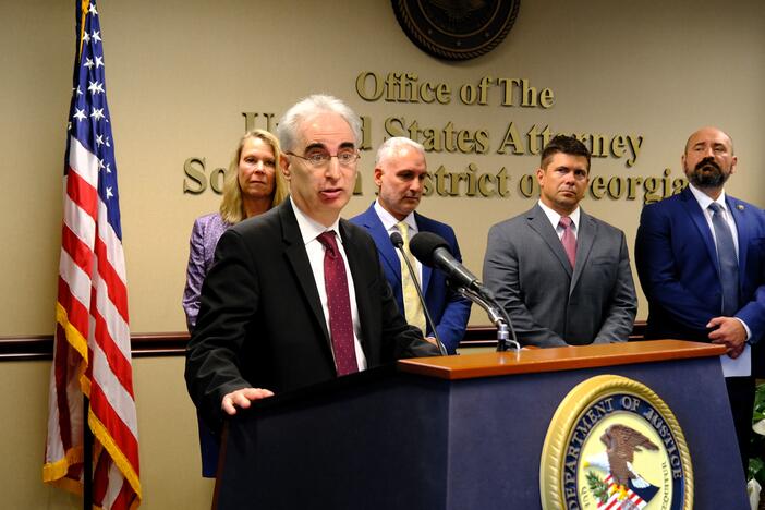 Department of Justice Violent Crime and Racketeering Section Chief David Jaffe speaks during a news conference in Savannah on May 15 at the U.S. Attorney's Office for the Southern District of Georgia.