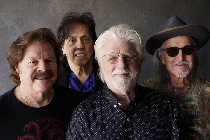 Members of the Doobie Brothers, from left, Tom Johnston, John McFee, Michael McDonald and Pat Simmons pose for a portrait in Los Angeles on Aug. 17, 2021.