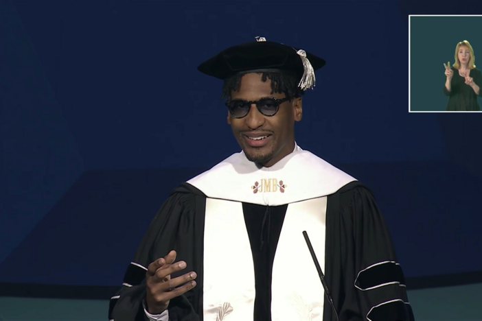 Jon Batiste speaks at the Savannah College of Art and Design's spring 2025 commencement ceremony at the Savannah Convention Center on May 30.
