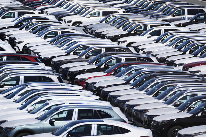 Vehicles are seen at the Mercedes-Benz Vehicle Preparation Center at the Port of Baltimore, where new Mercedes-Benz vehicle imports are processed before distribution to dealerships, Thursday, March 27, 2025, in Baltimore. 