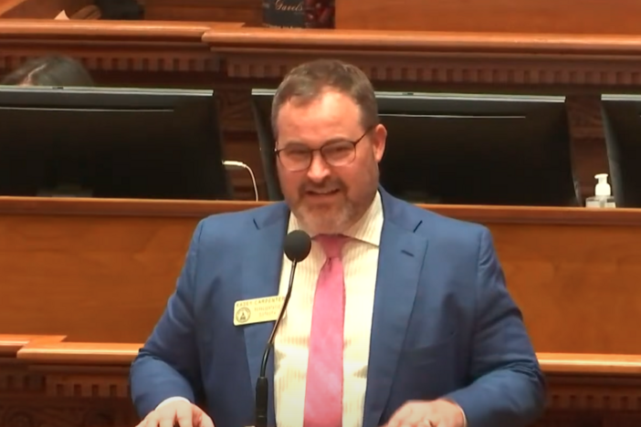 Rep. Kasey Carpenter of Dalton on the Georgia House Floor. In 2024, he voted against House Bill 1105, the Georgia Criminal Alien Track and Report Act of 2024. He believes changes to the law are needed during the 2026 General Assembly. (Screenshot)
