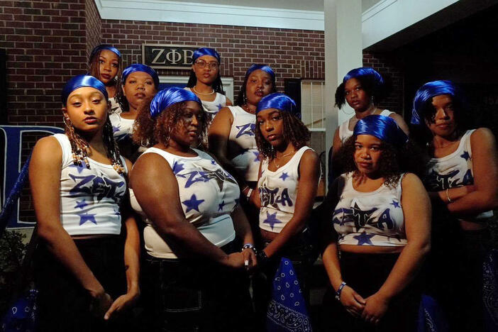 Members of the Mercer University chapter of Zeta Phi Beta after their performance in the school's recent yard show. 