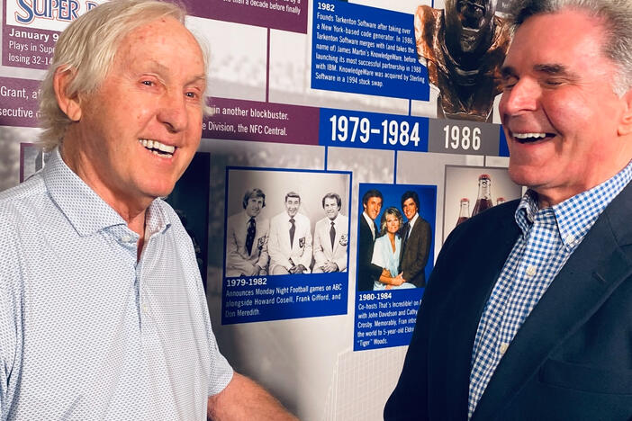 Fran Tarkenton and Jeff Hullinger chatting for our GPB program, “Legendary Georgians.”