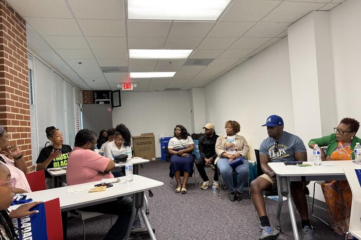 Expectant parents attend an event organized by 4Kira4Moms and the Atlanta Birth Center on May 26, 2025.