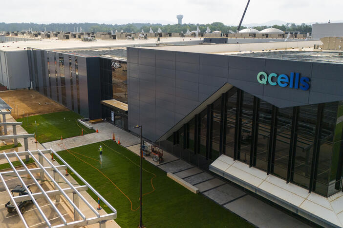 The Qcells solar panel plant is seen Friday, June 27, 2025, near Cartersville, Ga. (AP Photo/Mike Stewart)
