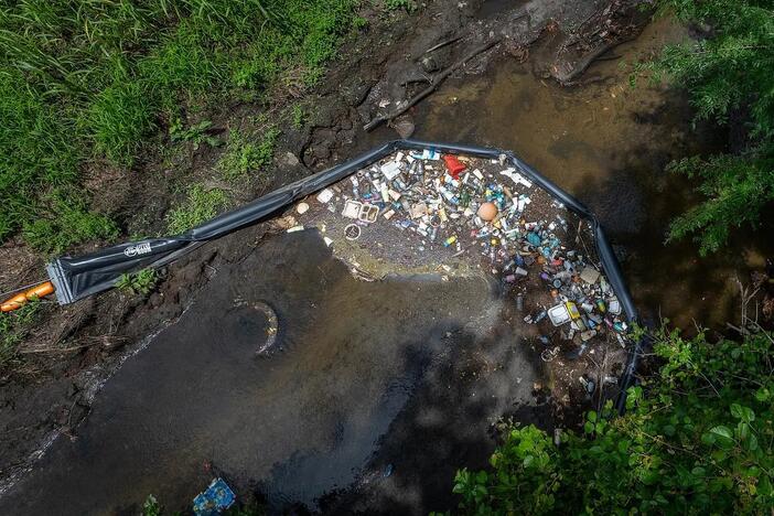 A new trash trap installed on the Springfield Canal by the Savannah Riverkeeper as seen on May 28, 2025 in Savannah, GA. 