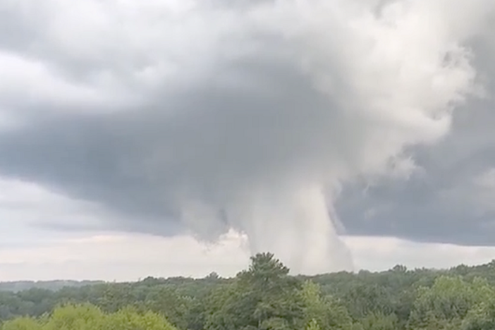 A scud cloud is shown moving eastward, following the path of the Chattahoochee  River in Northwest Atlanta on July 1, 2025.