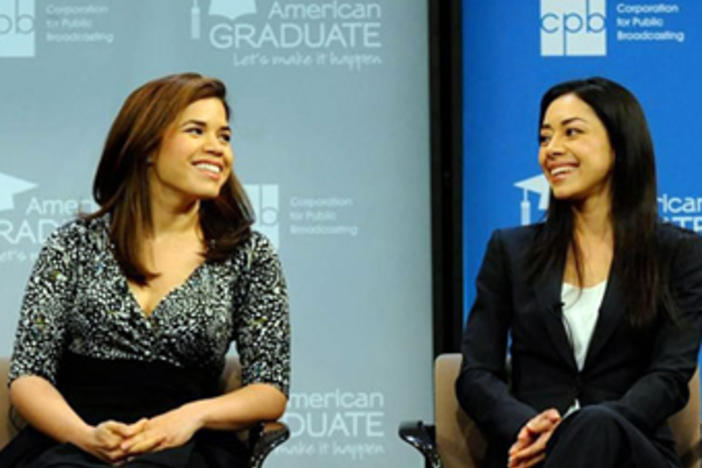 Actresses America Ferrera (l) and Aimee Garcia speak about the value of their high school education.