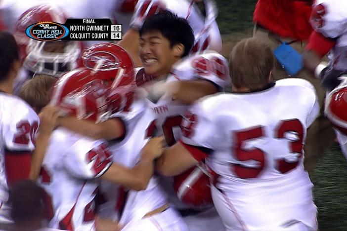 The North Gwinnett Bulldogs celebrate their 2012 Corky Kell Classic win