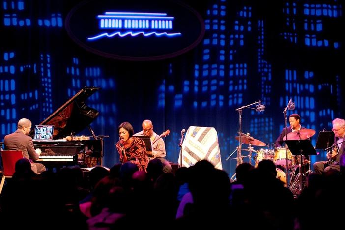 Jason Jason Moran (left), Alicia Hall Moran (center), The Bandwagon and Bill Frisell (right) perform at the KC Jazz Club