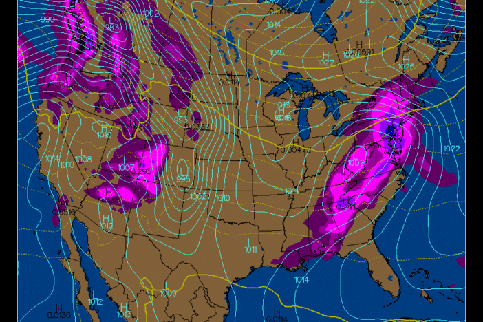 GFS Model Output for the surface precipitation on Saturday, January 20th.  Courtesy of Wright-Weather.com