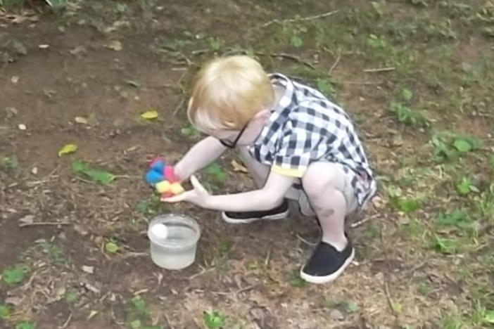 My kid playing with the water sponge I made for his party last weekend.  Very successful!