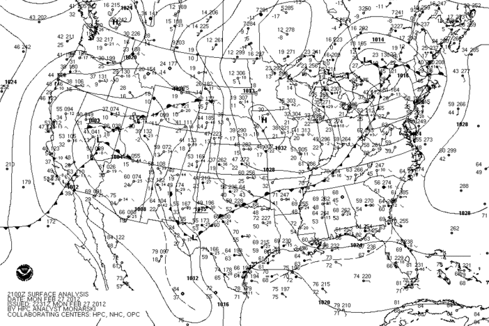 Surface weather map from NOAA and the NWS.