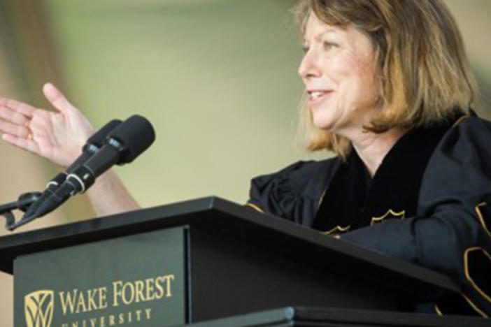 Jill Abramson tells grads she doesn't know what's next for her either. Courtesy Wake Forest University.
