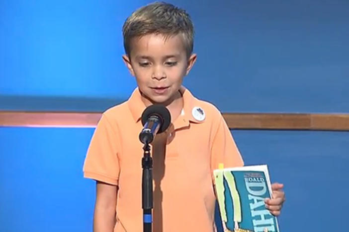 3rd Grader Luke Valladares recites a passage from Roald Dahl's "The BFG" to kick off the Get Georgia Reading Campaign.