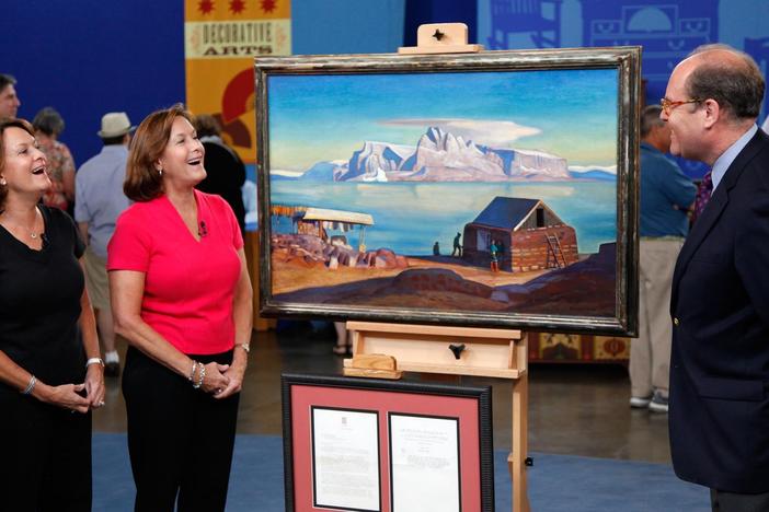 Alan Fausel appraises a 1946 Rockwell Kent oil on canvas, titled, "Land of Peace."