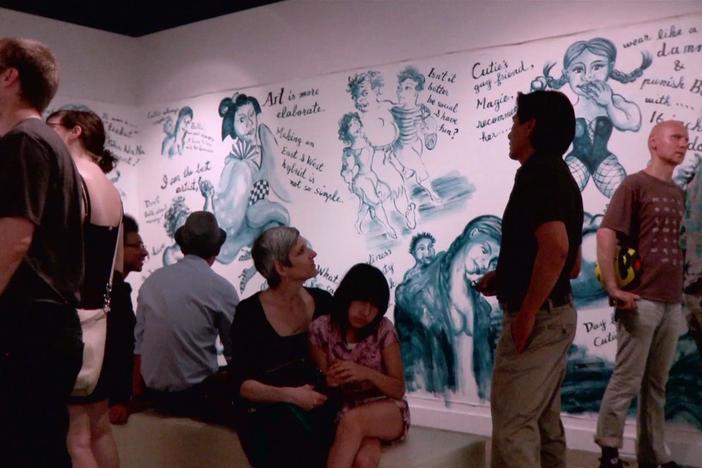 A view of Shuhei's gallery, where Ushio and Norkio's works are displayed. 
