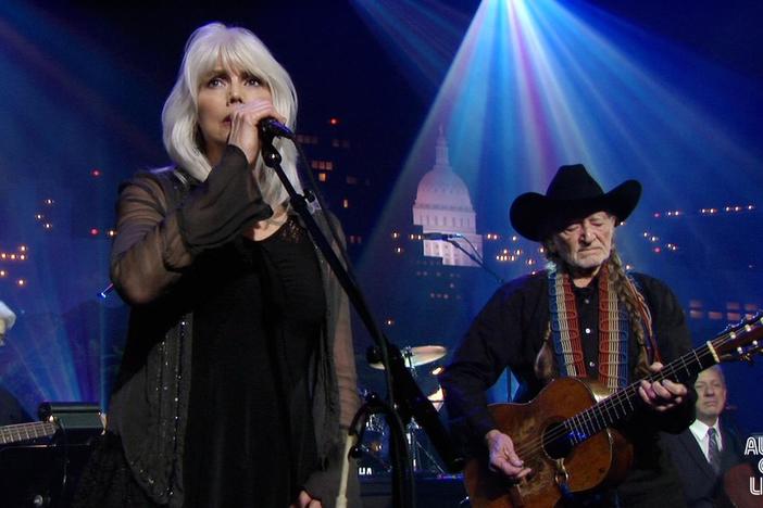 Emmylou Harris sings the Willie Nelson-penned tune "Crazy."