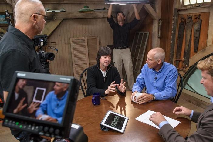 Ken Burns, Ted Benson &This Old House’s Kevin O’Connor discuss Burn’s timber barn design.