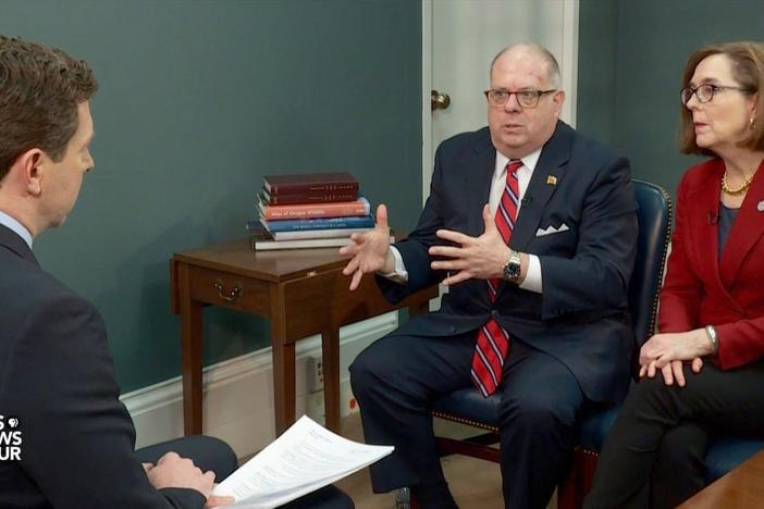 Gov. Larry Hogan, R-Md., and Gov. Kate Brown, D-Ore., sit down with William Brangham.