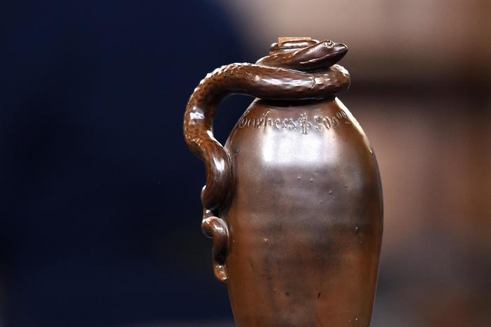 Appraisal: 1884 Anna Pottery Temperance Snake Jug, from Somethings Wild.