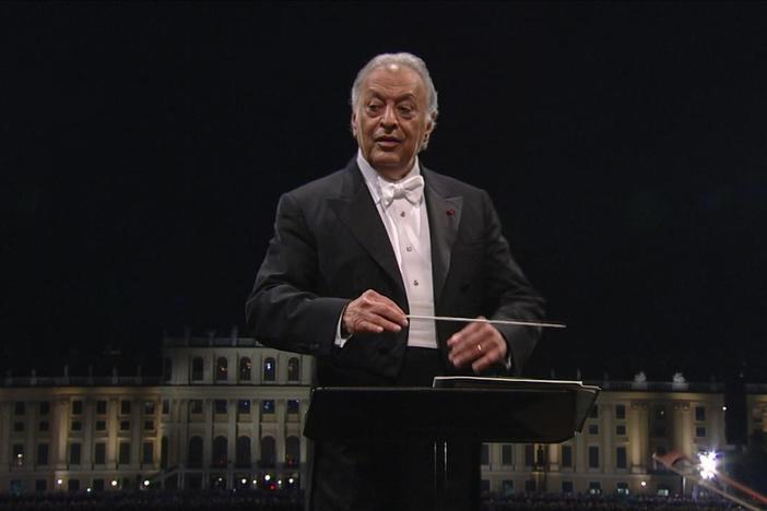 Zubin Mehta leads the Vienna Philharmonic in the "Wiener Blut" waltz by Johann Strauss II.