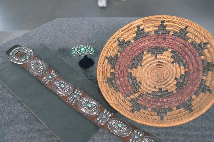 Appraisal: Navajo Belt, Bracelet & Basket, ca. 1940