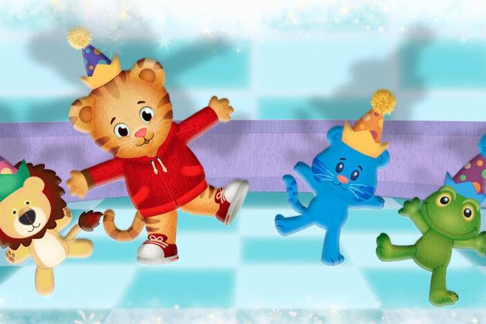 Daniel makes believe he is playing "freeze dance" with his stuffed animals. 