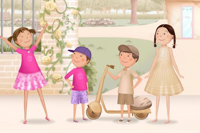 Pinkalicious and Peter meet new friends, Betty and Bob Beigerton.
