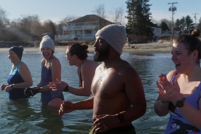 Baratunde takes an icy plunge in the winter ocean with Ice Mermaids.