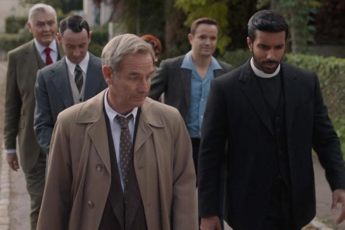 The gang ventures to village hall to learn about the Roman skeleton recently discovered in town.