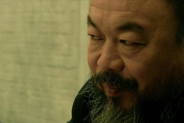 Journalist Silke Ballweg interviews Ai Weiwei.