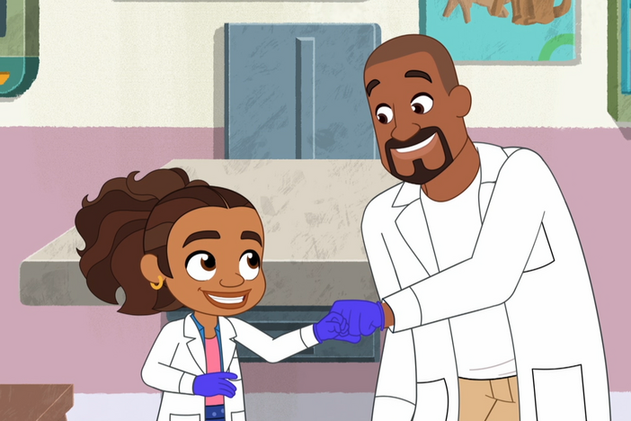 When Buck the dog can't stop sneezing Alma and Papi give him an exam at the animal clinic.