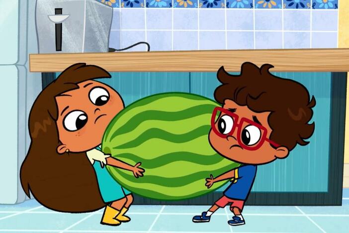 Rosie tries to bring a watermelon to the family picnic./Rosie builds a dino cave for Iggy.